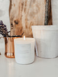 Load image into Gallery viewer, Dahlia Petals & Sandalwood Coconut Wax Candle in matte white glass jar