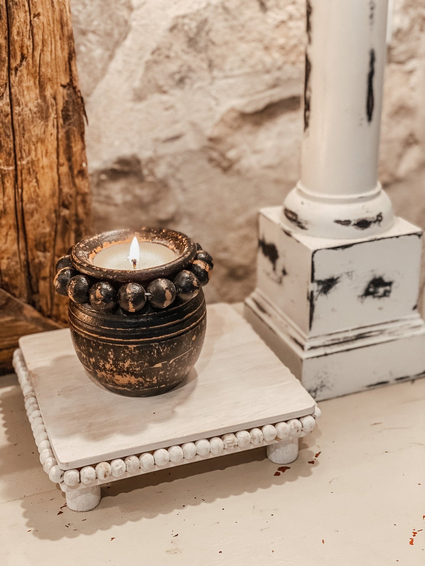 Black Clay Beaded Jar Candle - Kind Reason Co.