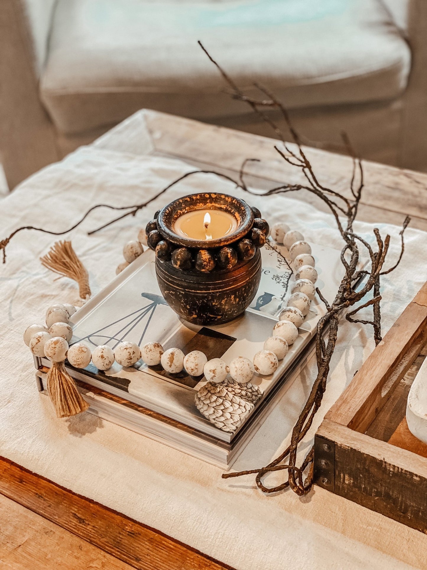 Black Clay Beaded Jar Candle - Kind Reason Co.