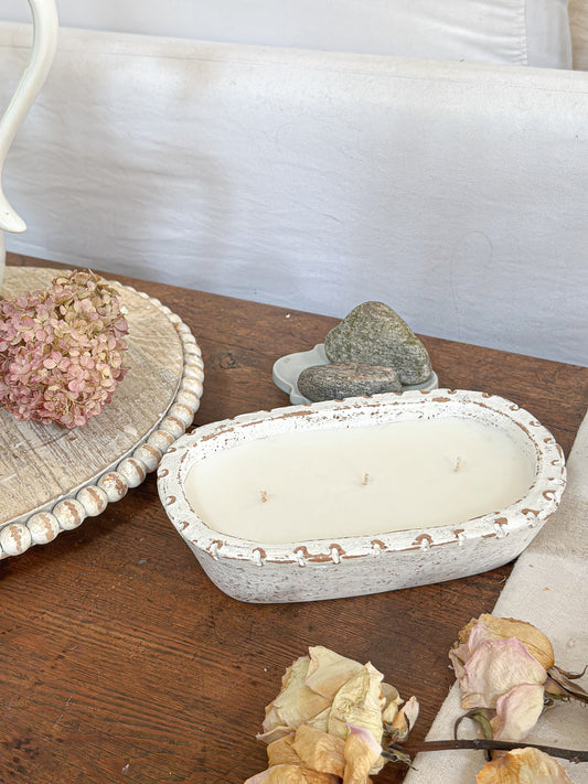 White Clay Oval Bowl Candle