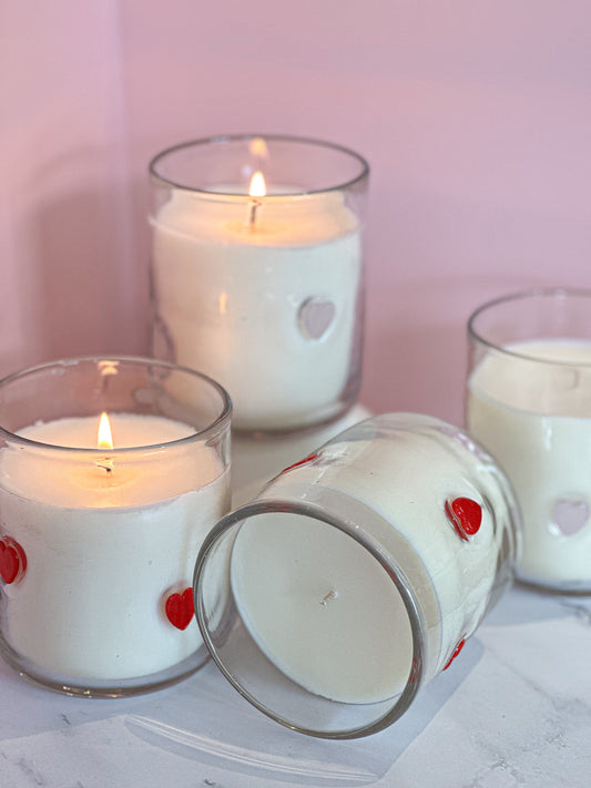 Pink Hearts Icon Glass Candle