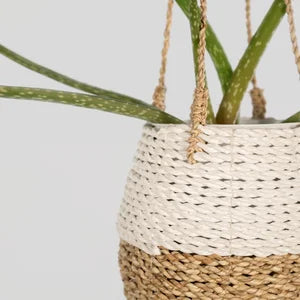 Hanging Pot Basket - White / Natural-Kind Reason Co.