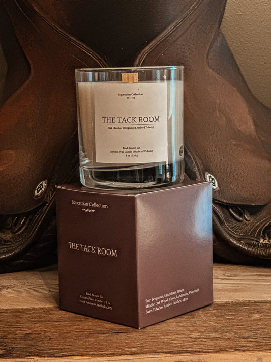 Luxury equestrian candle inspired by tack rooms and warm leather by Kind Reason Co